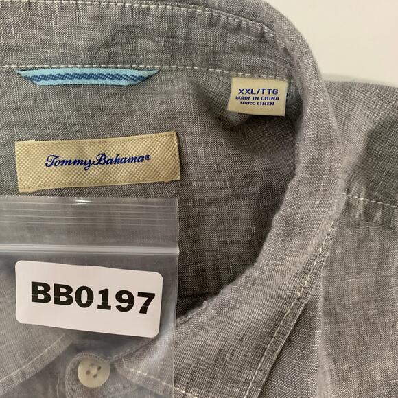 Tommy Bahama XXL Mens Shirt Gray Linen Light Textured Breathable Resort - Picture 3 of 9